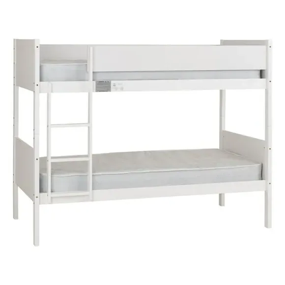 Bunk Bed Frame with Fixed Ladder - White