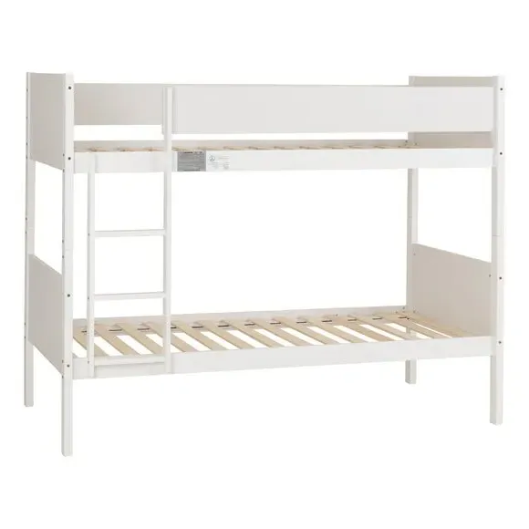 Bunk Bed Frame with Fixed Ladder - White