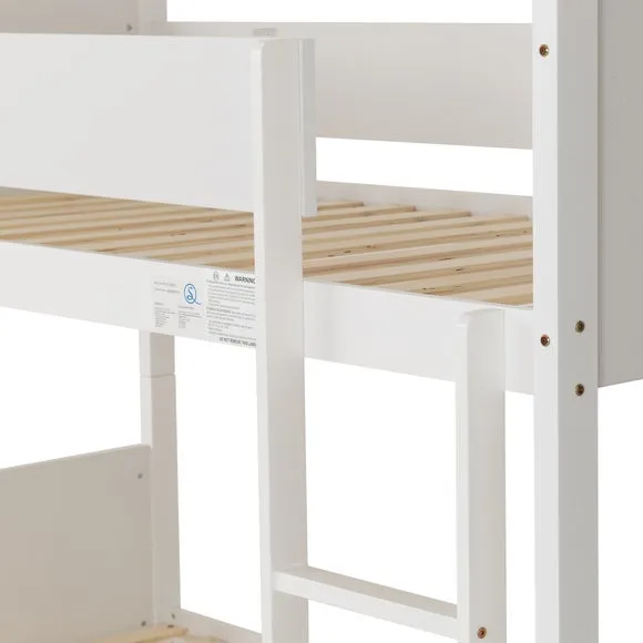 Bunk Bed Frame with Fixed Ladder - White