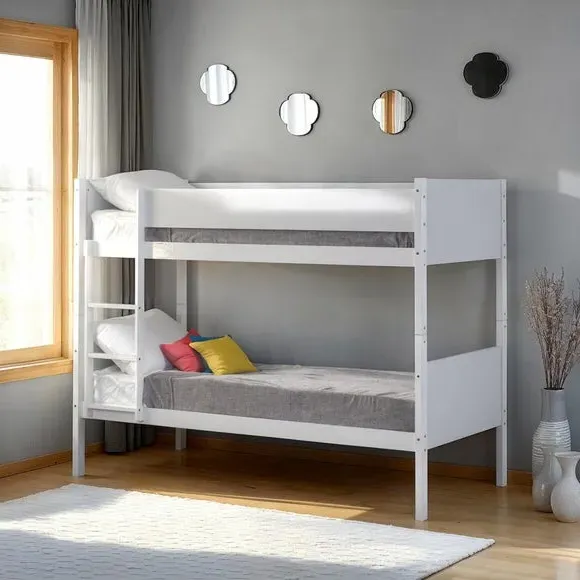 Bunk Bed Frame with Fixed Ladder - White image