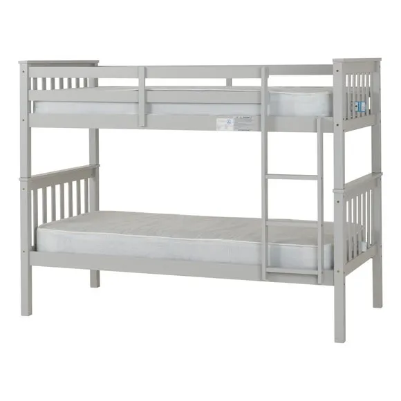 Bunk Bed Frame with Safety Rails - Light Grey