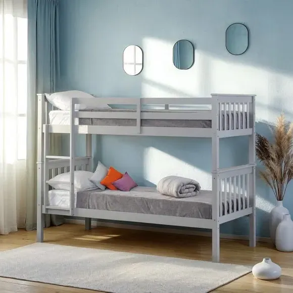 Bunk Bed Frame with Safety Rails - Light Grey image