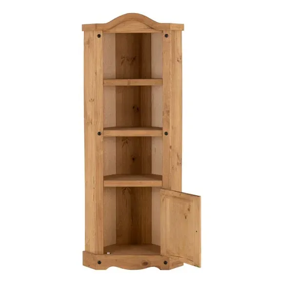 Corner Display Unit with 4 Shelves - Pine Wood