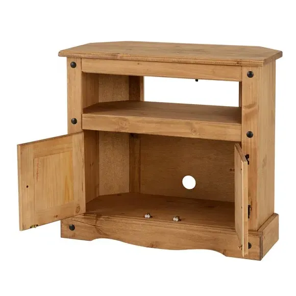 Corner TV Unit with Storage - Oak, Pine