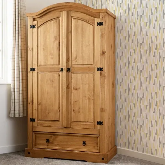 Double 1 Drawer Wardrobe - Brown, Pine image