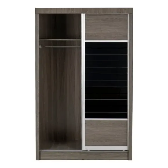 Double Sliding Wardrobe with Drawer - Black