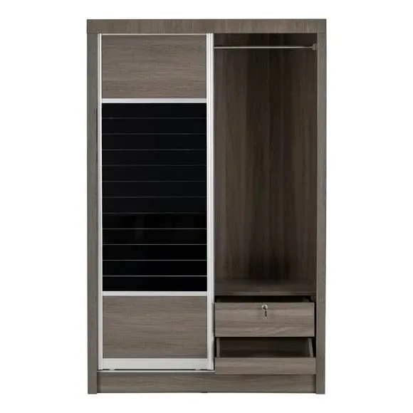 Double Sliding Wardrobe with Drawer - Black