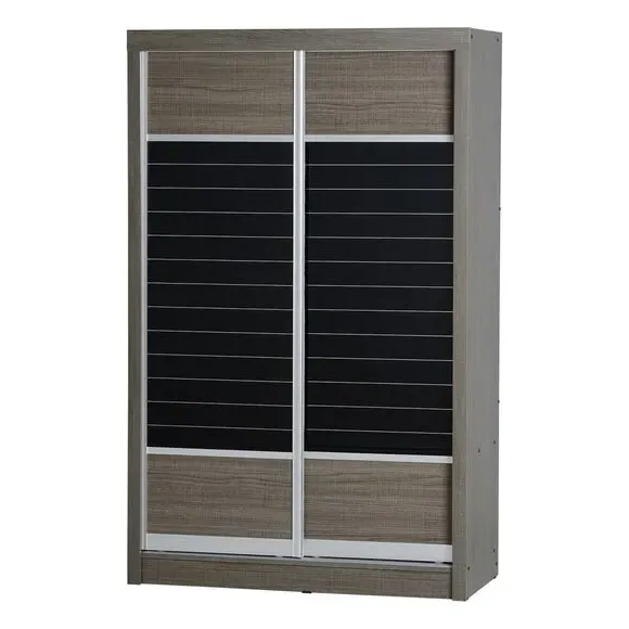 Double Sliding Wardrobe with Drawer - Black image