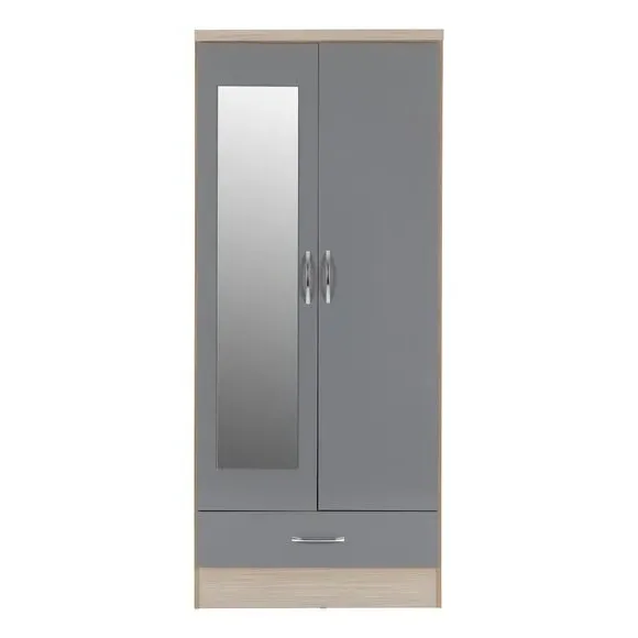 Double Wardrobe with Drawer - Grey