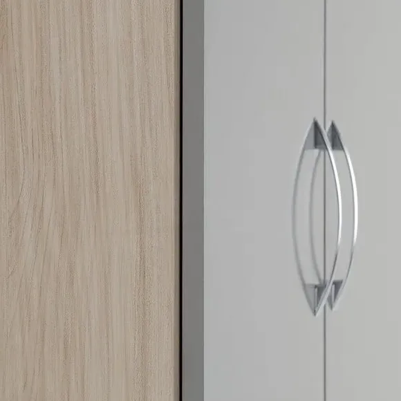 Double Wardrobe with Drawer - Grey