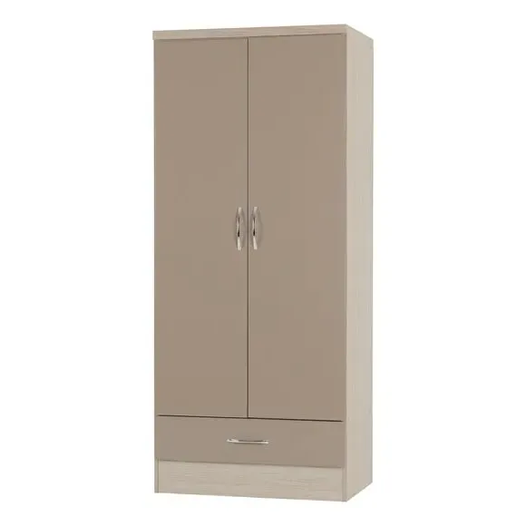 Double Wardrobe with Drawer - Natural