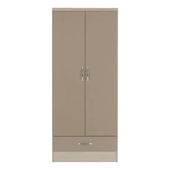 Double Wardrobe with Drawer - Natural