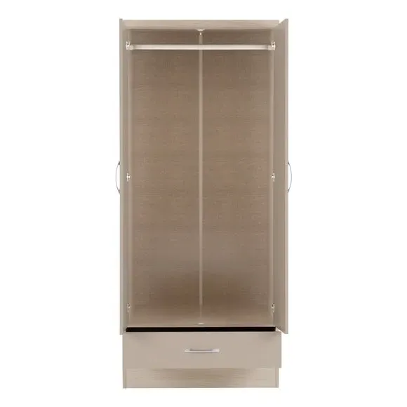 Double Wardrobe with Drawer - Natural