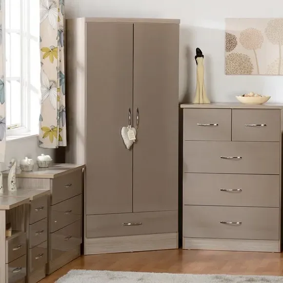 Double Wardrobe with Drawer - Natural