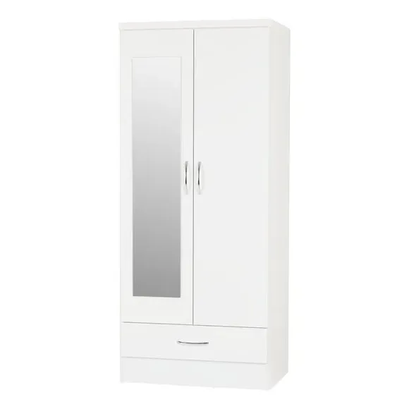 Double Wardrobe with Drawer - White