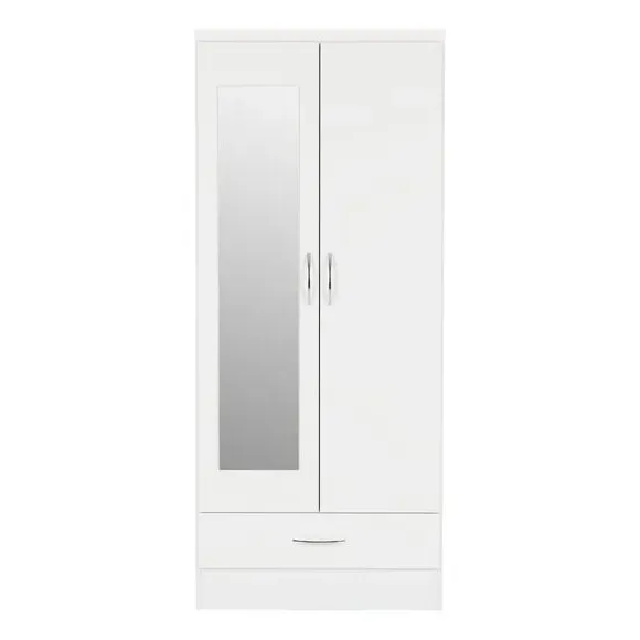 Double Wardrobe with Drawer - White