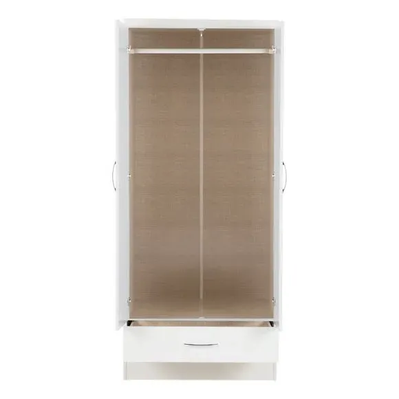 Double Wardrobe with Drawer - White