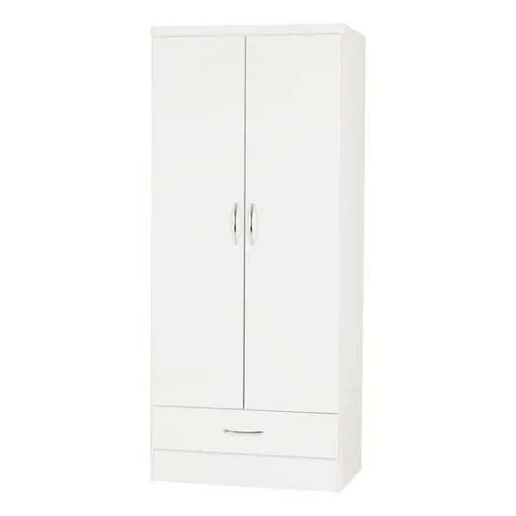 Double Wardrobe with Drawer - White