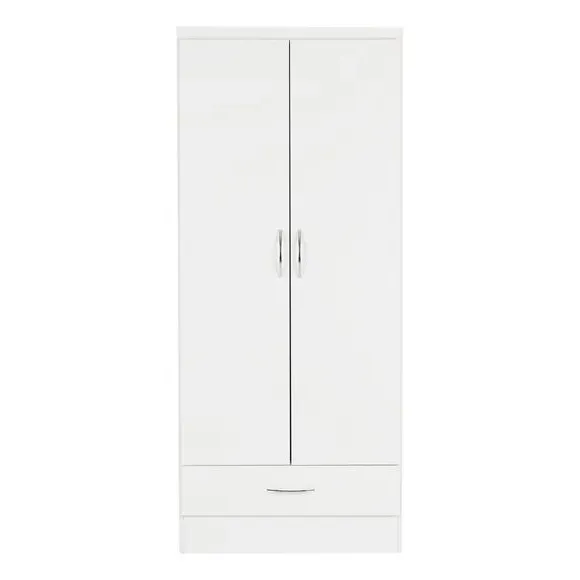 Double Wardrobe with Drawer - White