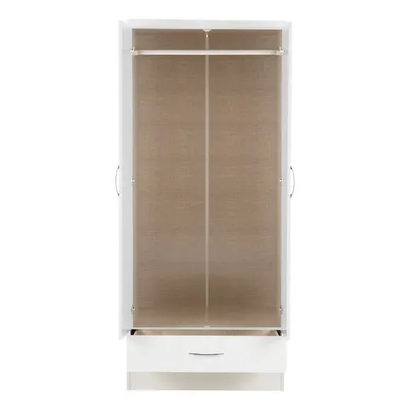 Double Wardrobe with Drawer - White