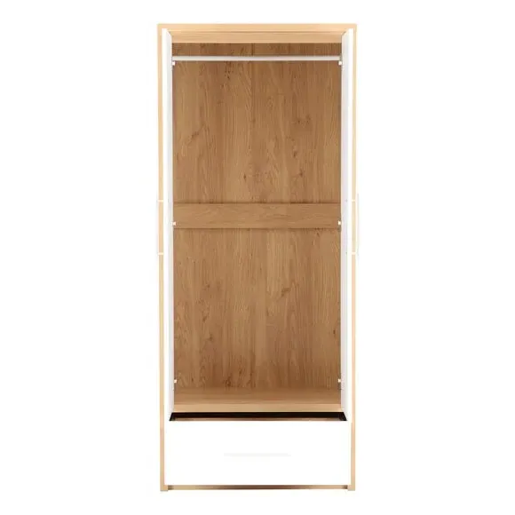 Double Wardrobe with Drawer - White, Oak Veneer