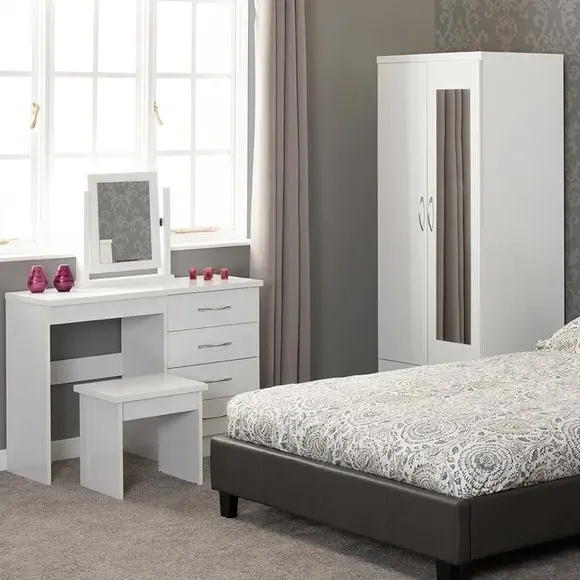 Double Wardrobe with Drawer - White