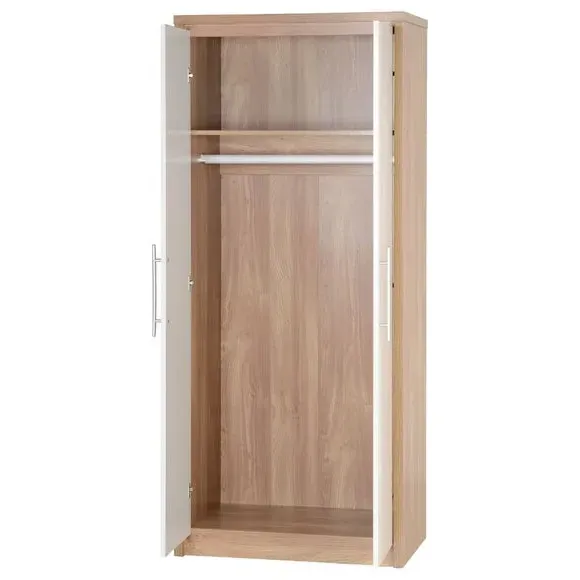 Double Wardrobe with Rail - White, Oak Veneer