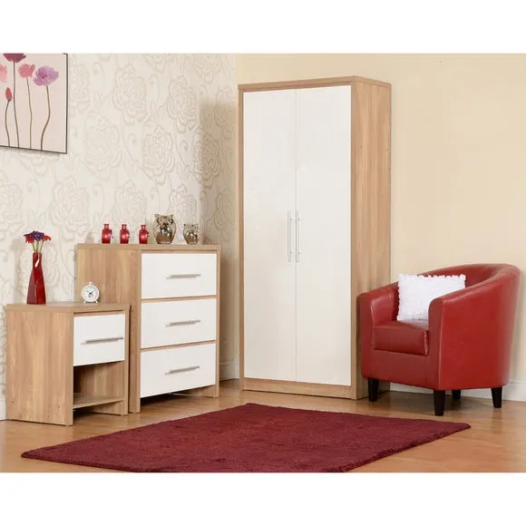 Double Wardrobe with Rail - White, Oak Veneer