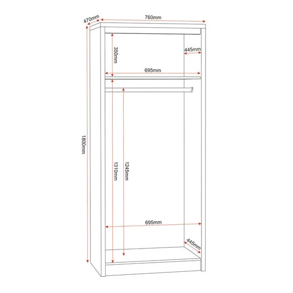 Double Wardrobe with Rail - White, Oak Veneer