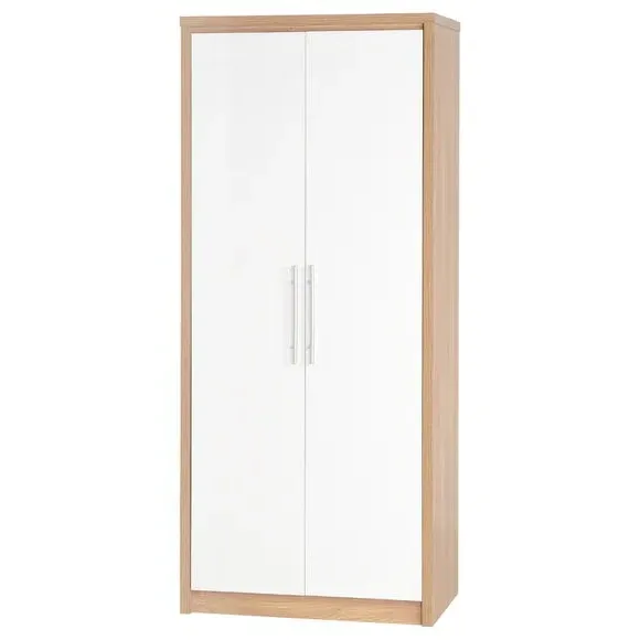 Double Wardrobe with Rail - White, Oak Veneer image