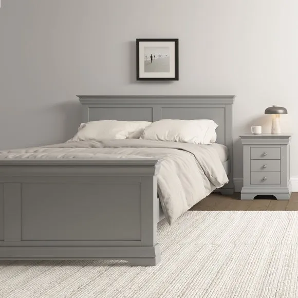 High End Bed Frame with Panels - Light Grey