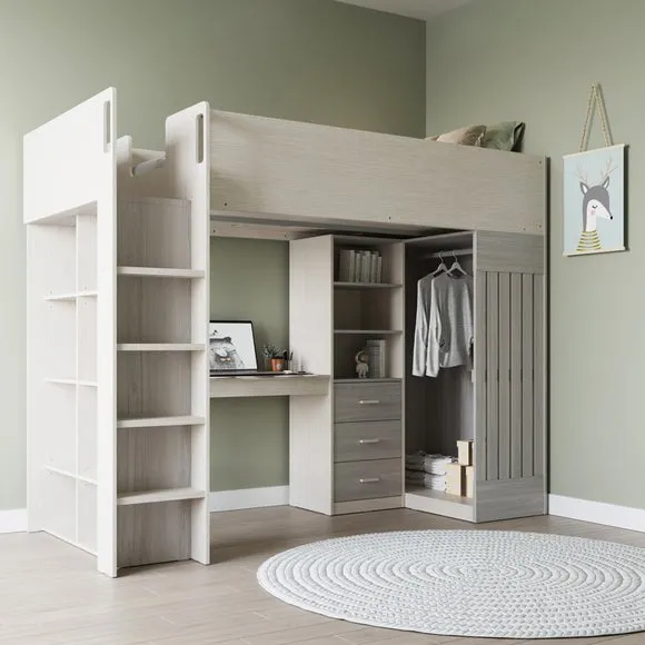 High Sleeper Bed with Desk - White, Grey image