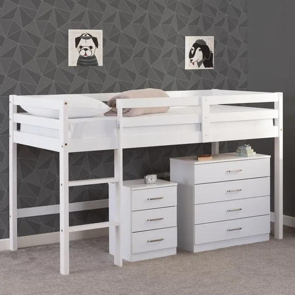 Mid Sleeper Bed Frame with Ladder - White