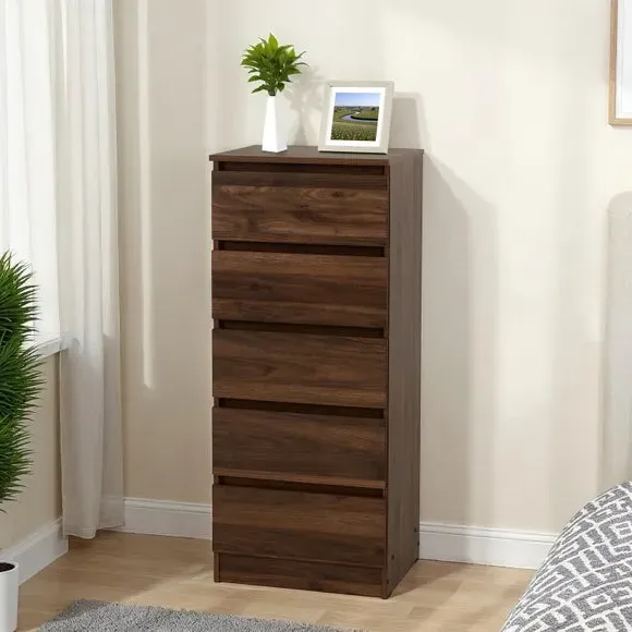 Narrow 5-Drawer Chest - Walnut, Wood