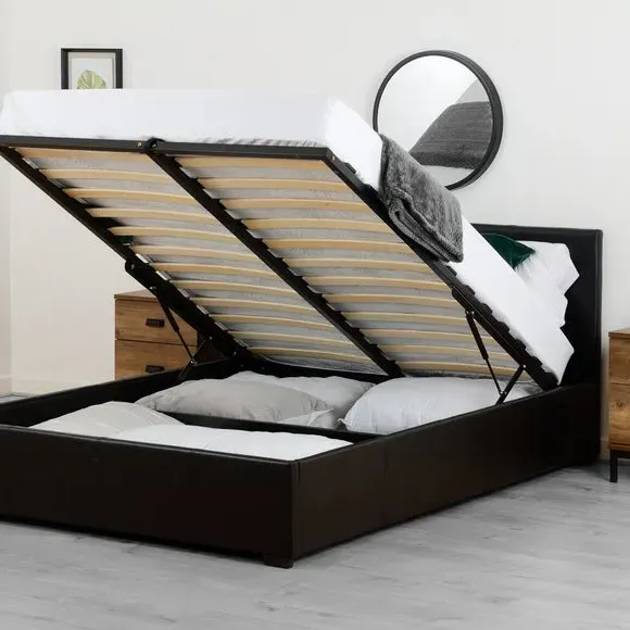 Ottoman Bed Frame with Storage - Black, Faux Leather