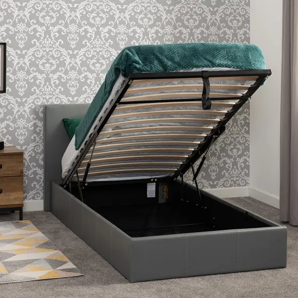 Ottoman Bed Frame with Storage - Light Grey, Faux Leather