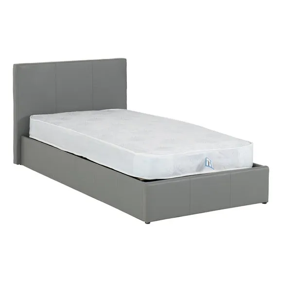 Ottoman Bed Frame with Storage - Light Grey, Faux Leather