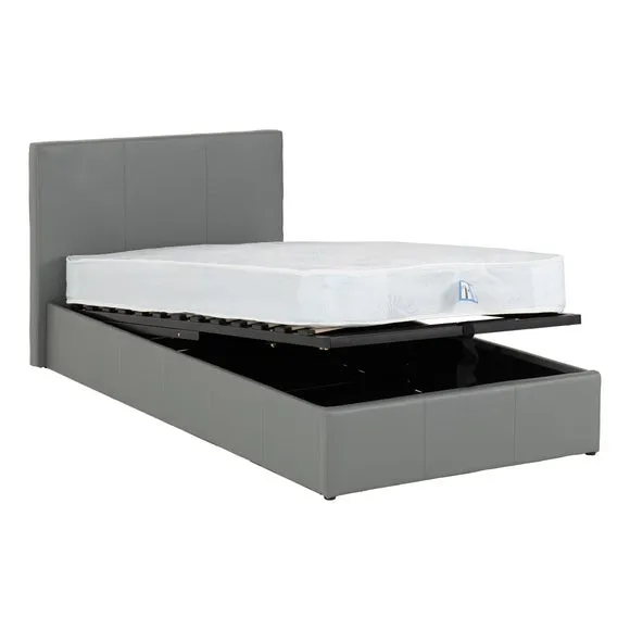 Ottoman Bed Frame with Storage - Light Grey, Faux Leather