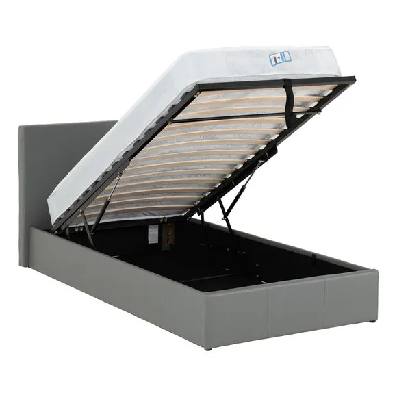 Ottoman Bed Frame with Storage - Light Grey, Faux Leather