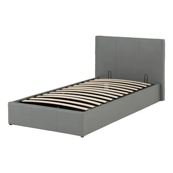 Ottoman Bed Frame with Storage - Light Grey, Faux Leather