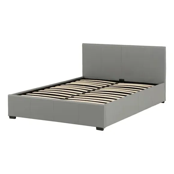 Ottoman Bed Frame with Storage - Light Grey, Faux Leather