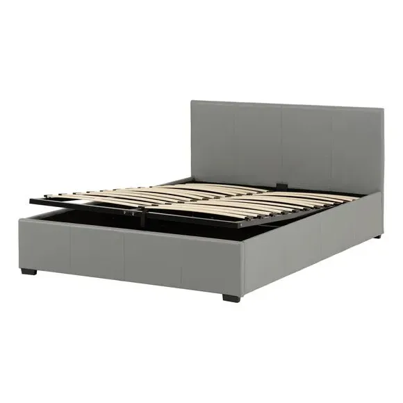 Ottoman Bed Frame with Storage - Light Grey, Faux Leather