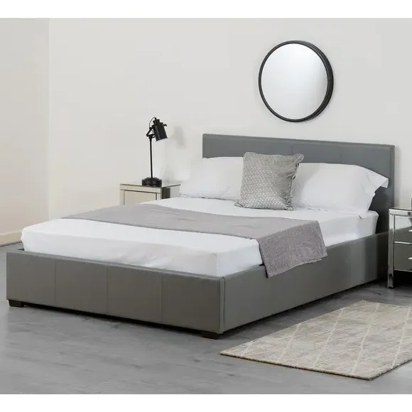 Ottoman Bed Frame with Storage - Light Grey, Faux Leather