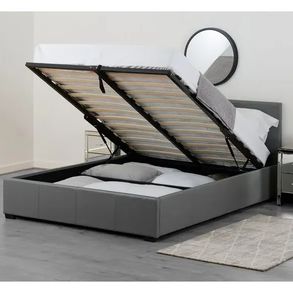 Ottoman Bed Frame with Storage - Light Grey, Faux Leather