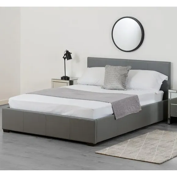 Ottoman Bed Frame with Storage - Light Grey, Faux Leather