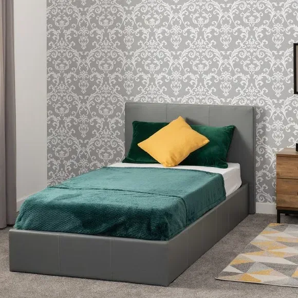 Ottoman Bed Frame with Storage - Light Grey, Faux Leather