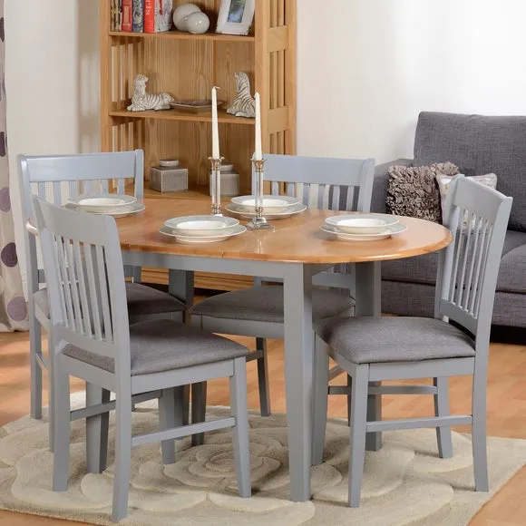 Oval Extendable Dining Set with 4 Chairs - Grey