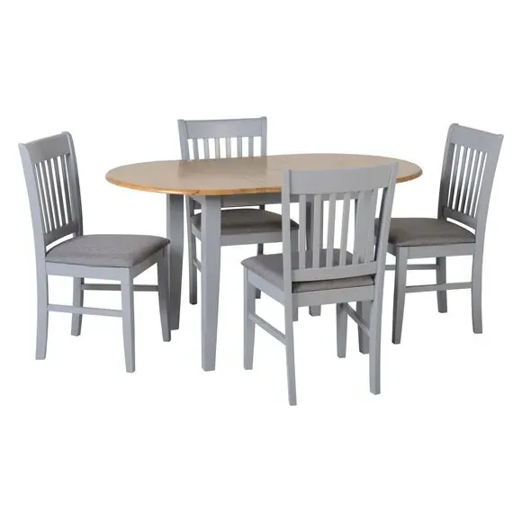 Oval Extendable Dining Set with 4 Chairs - Grey