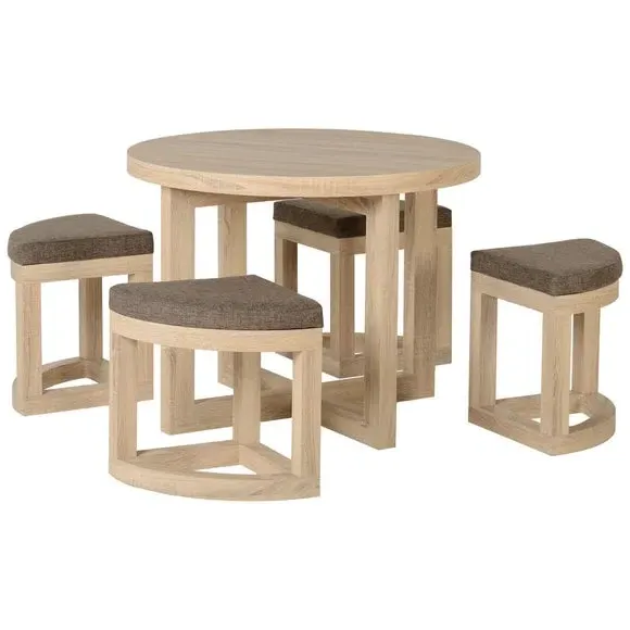Round Dining Set with Stowaway Chairs - Natural