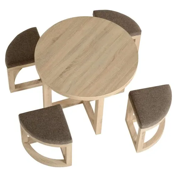 Round Dining Set with Stowaway Chairs - Natural